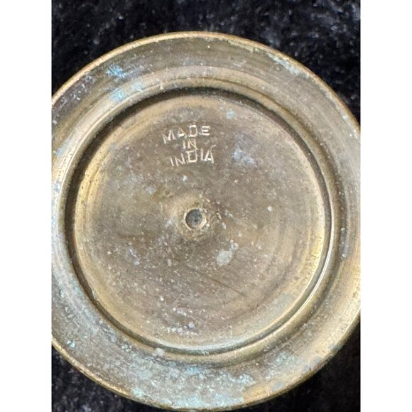 Handcrafted Brass Vase With Intricate Floral Design & Red/Blue Accents - Picture 5 of 6